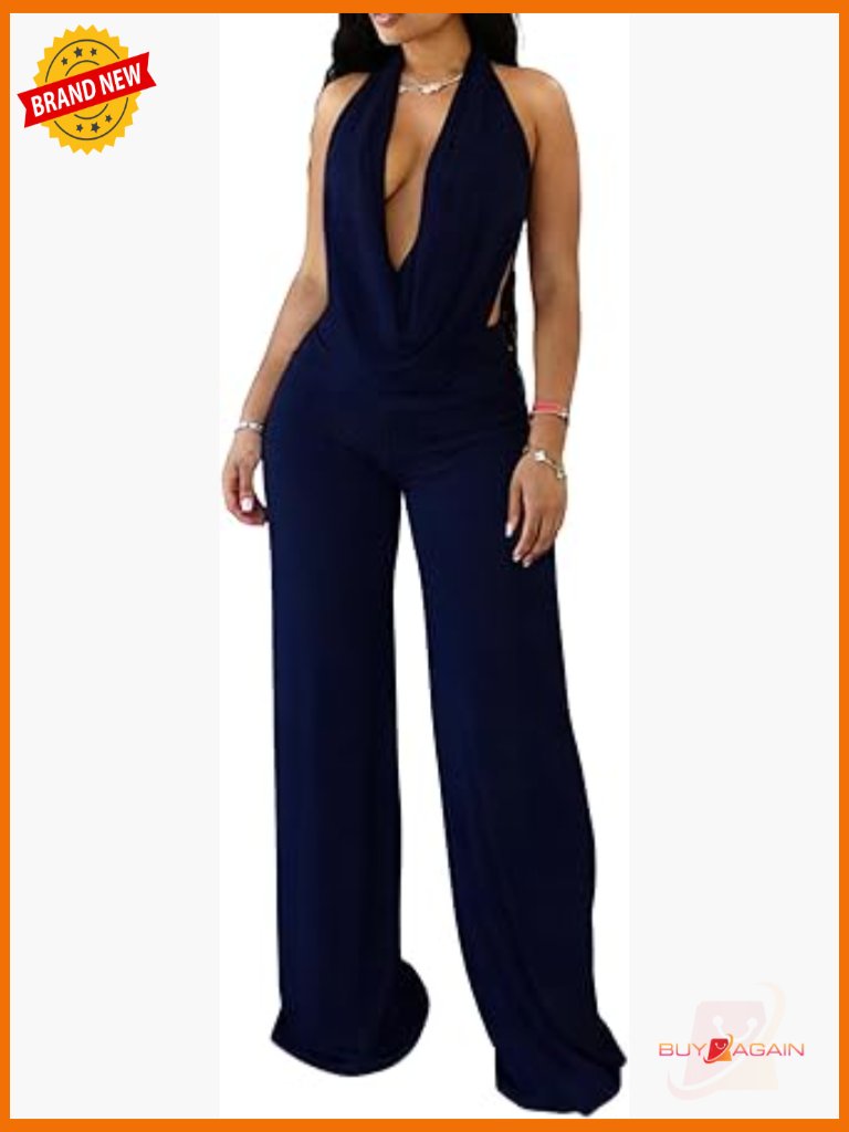 Sheer Mesh Halter Backless Top Wide Leg Long Pants Set - Loose Fit Sleeveless